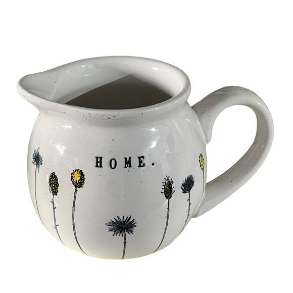 Rae Dunn Artisan Collection "Home" Cream Pitcher 7 Stem Flowers By Magenta - Picture 1 of 3